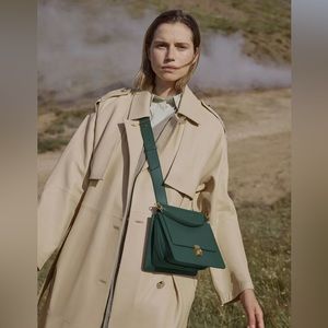Polene Numero Sept in Green textured leather